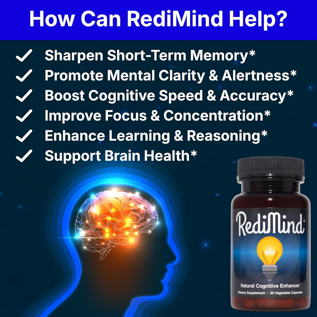Natural Cognitive Support Supplement 2 Pack of 30 Count Redimind